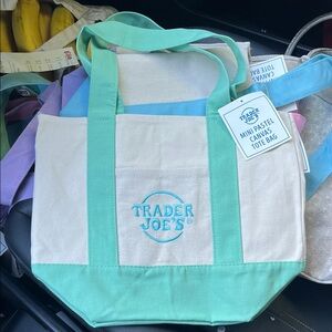 Trader Joe's Mini Pastel Canvas Tote Bag - Mint/White